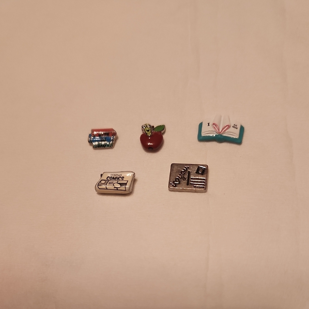 Origami Owl Red Apple and Multi-Color Book & School Charms